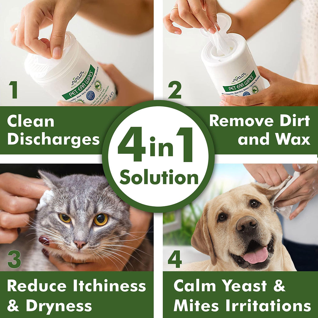 Dogs/Cats, Ear Cleaner Wipes by Arava   for Dogs Cats Puppies & Kittens   100