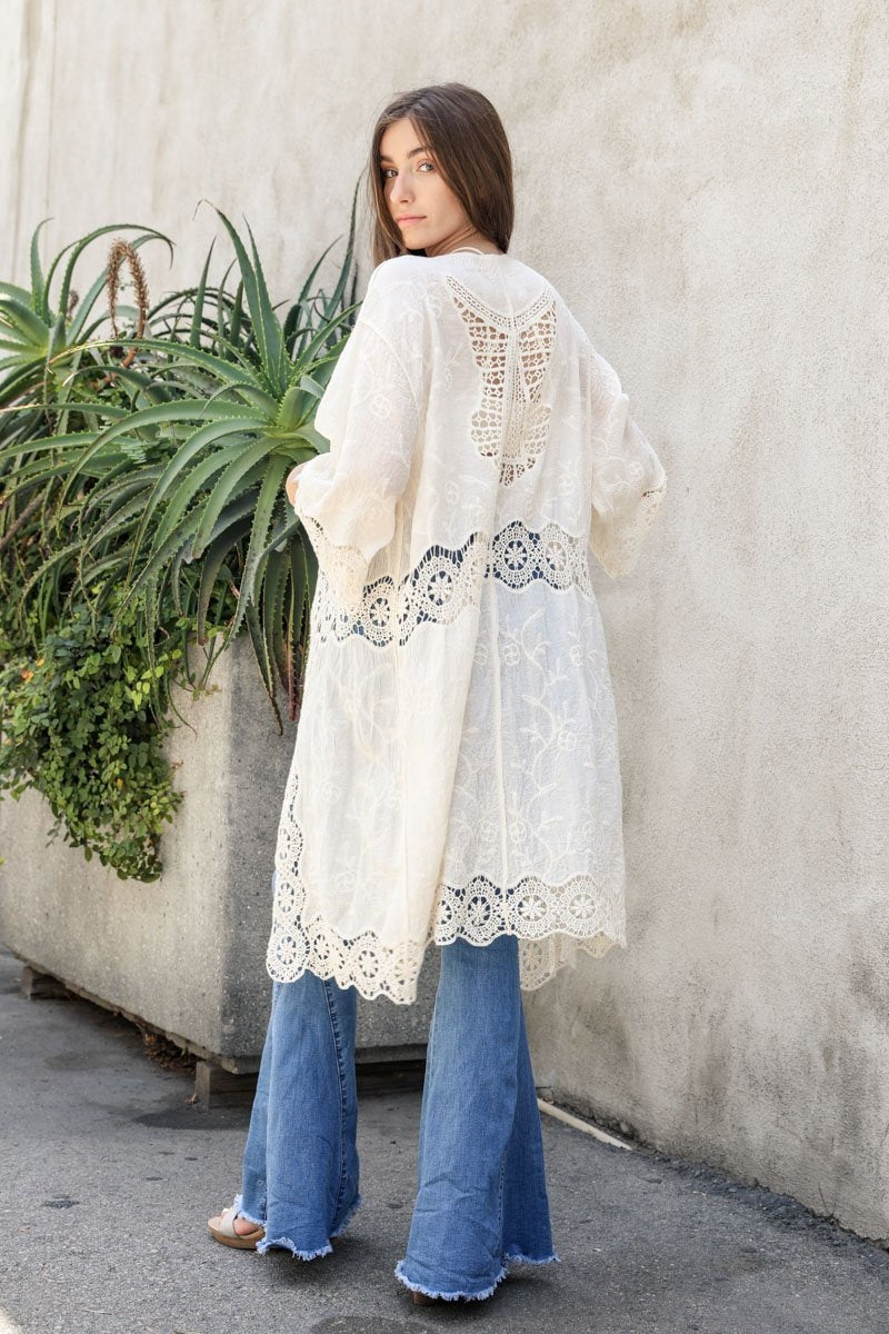 Woman's Crochet Open Patch Kimono