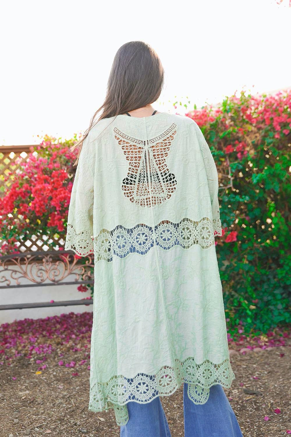 Woman's Crochet Open Patch Kimono