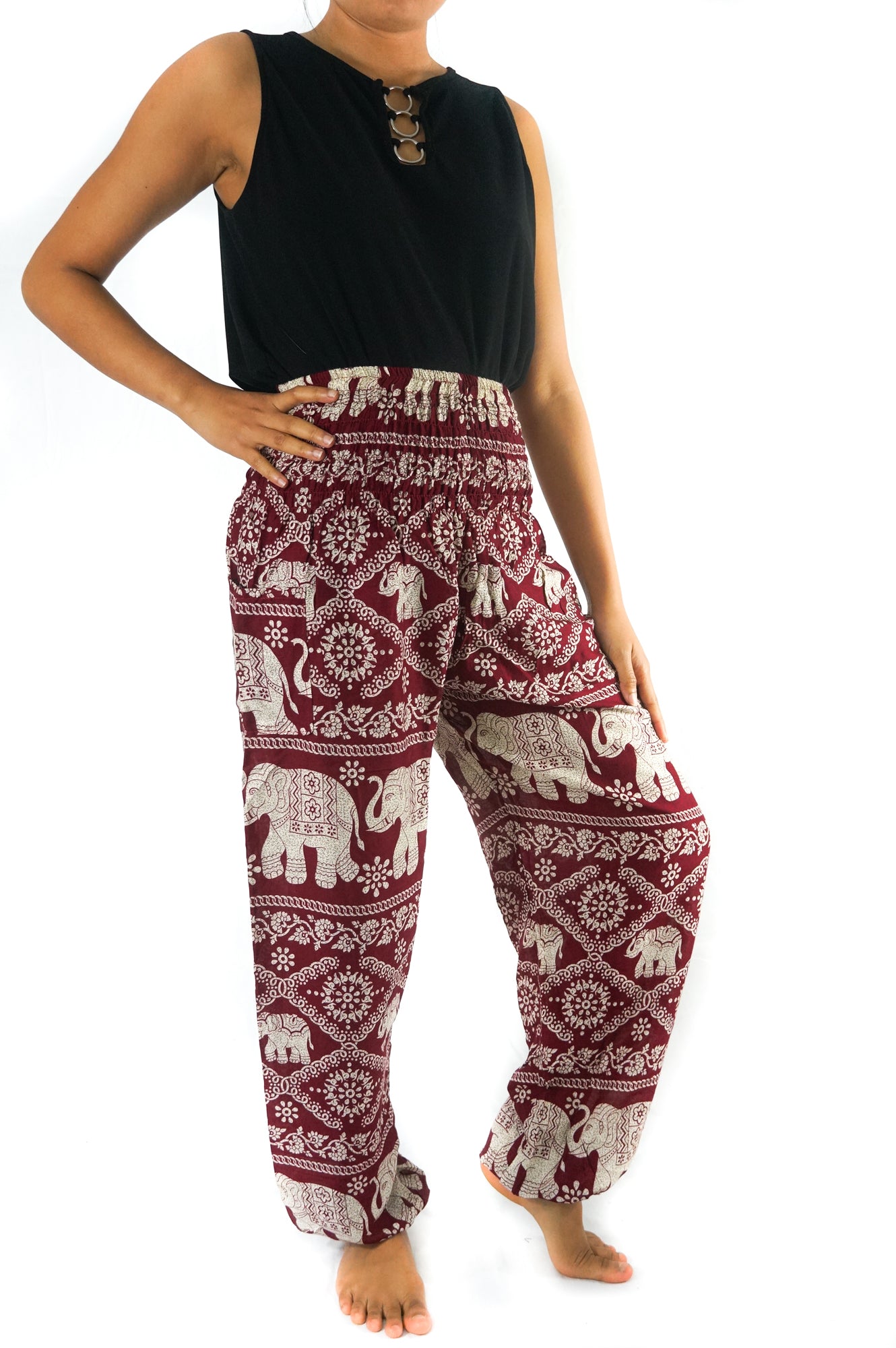 Women's Pants,Burgundy ELEPHANT Boho Pants Hippie Pants Yoga