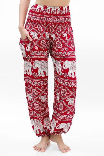 Women's Pants,Burgundy ELEPHANT Boho Pants Hippie Pants Yoga