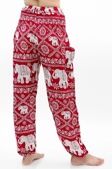 Women's Pants,Burgundy ELEPHANT Boho Pants Hippie Pants Yoga