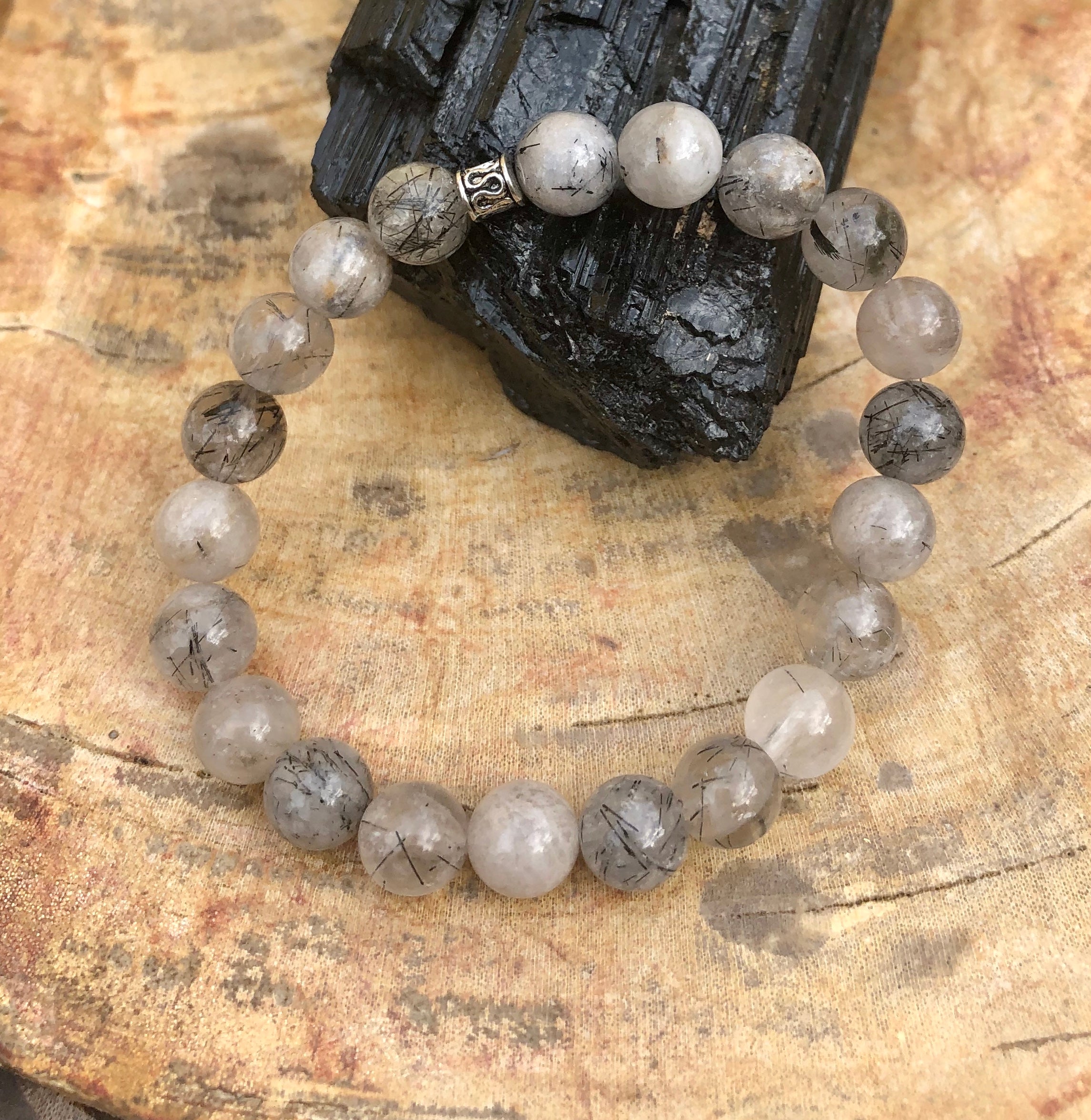Bracelet, Black Tourmaline Quartz Stretch, Natural Crystals & Handmade!