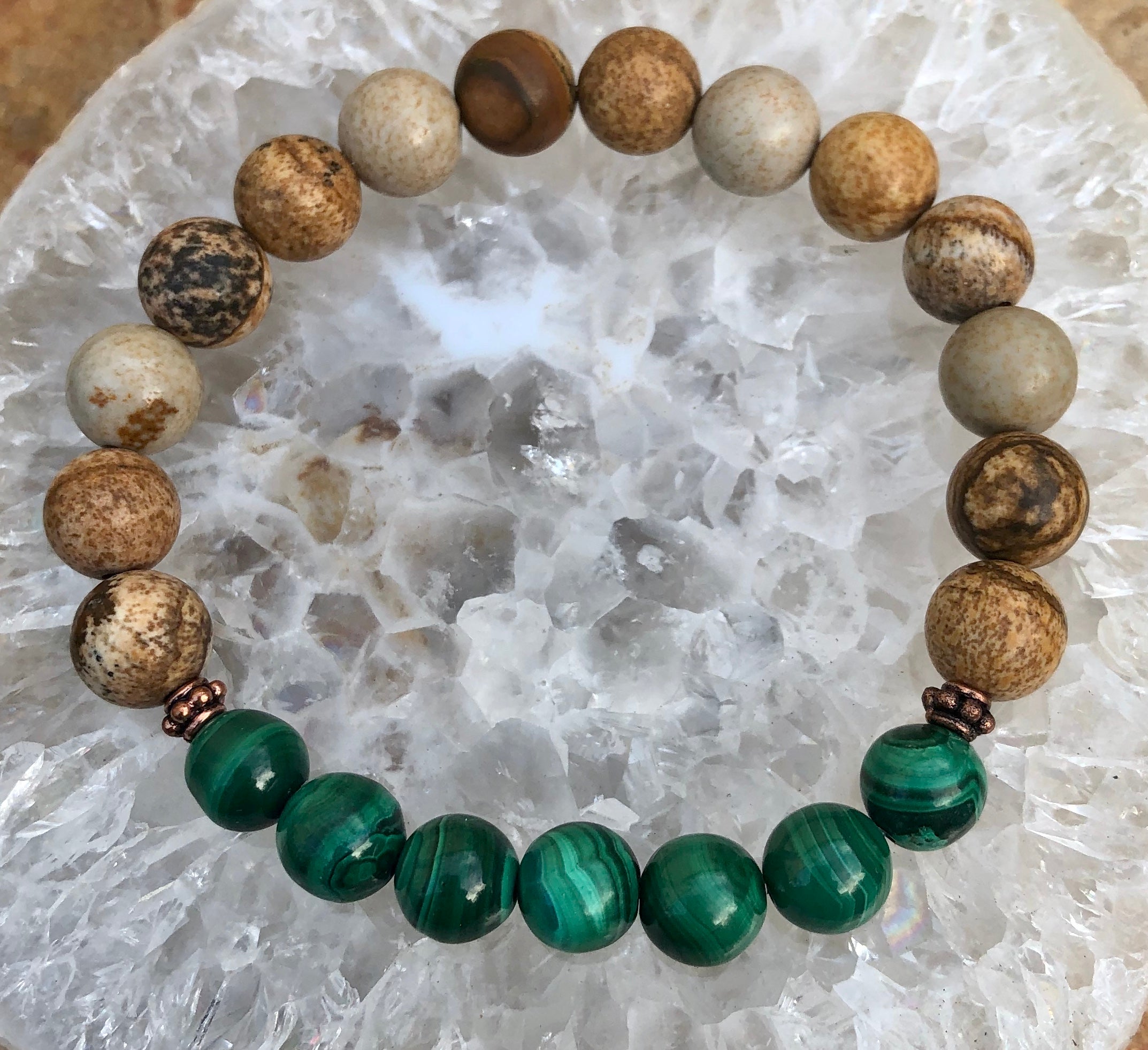 Bracelet, Malachite & Picture Jasper Stretch Bracelet! Genuine Stones!