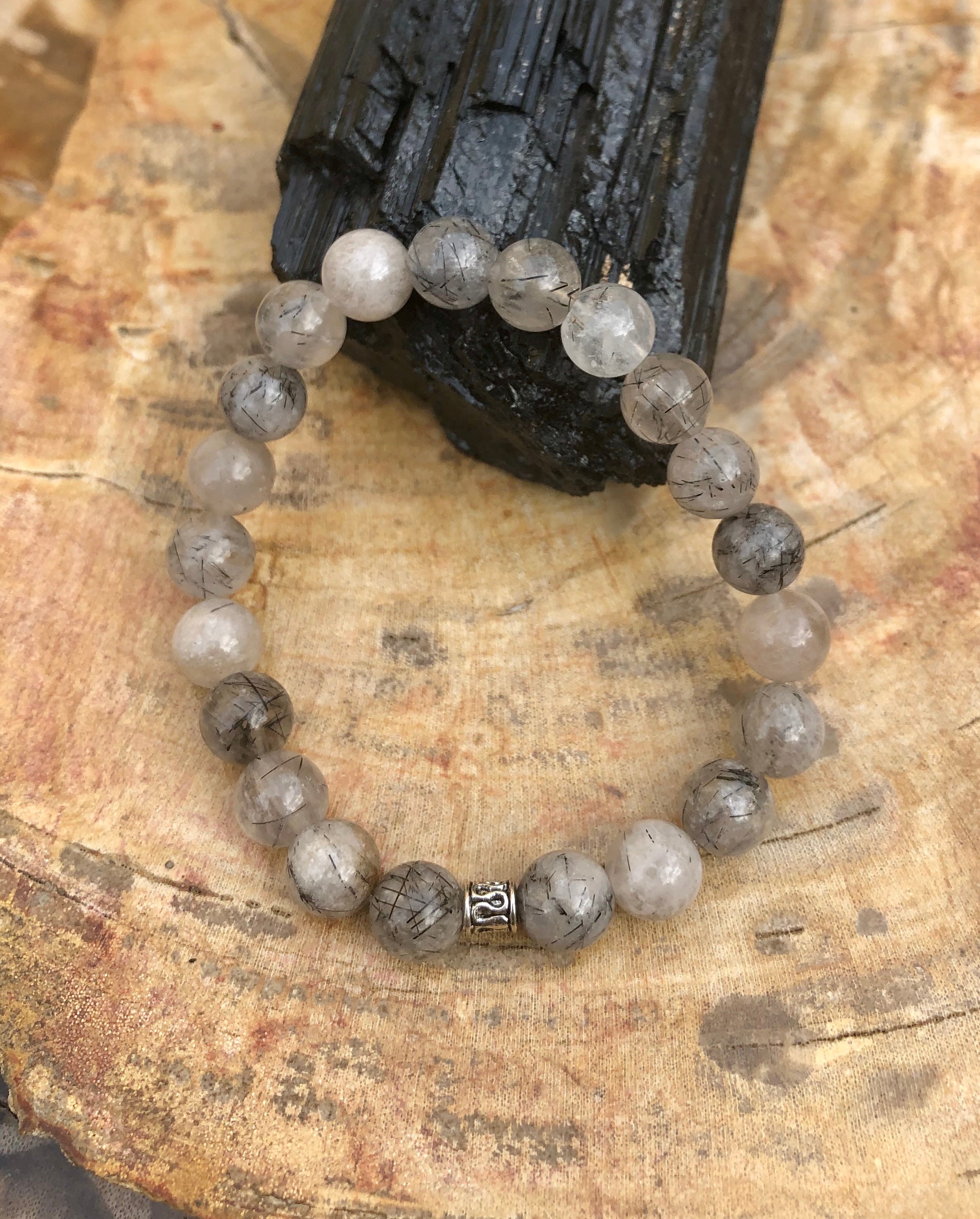Bracelet, Black Tourmaline Quartz Stretch, Natural Crystals & Handmade!