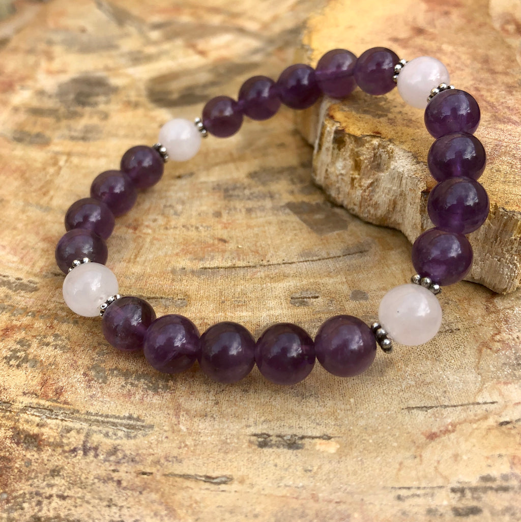 Bracelet, Stretches, Amethyst & Rose Quartz, Natural Crystals!