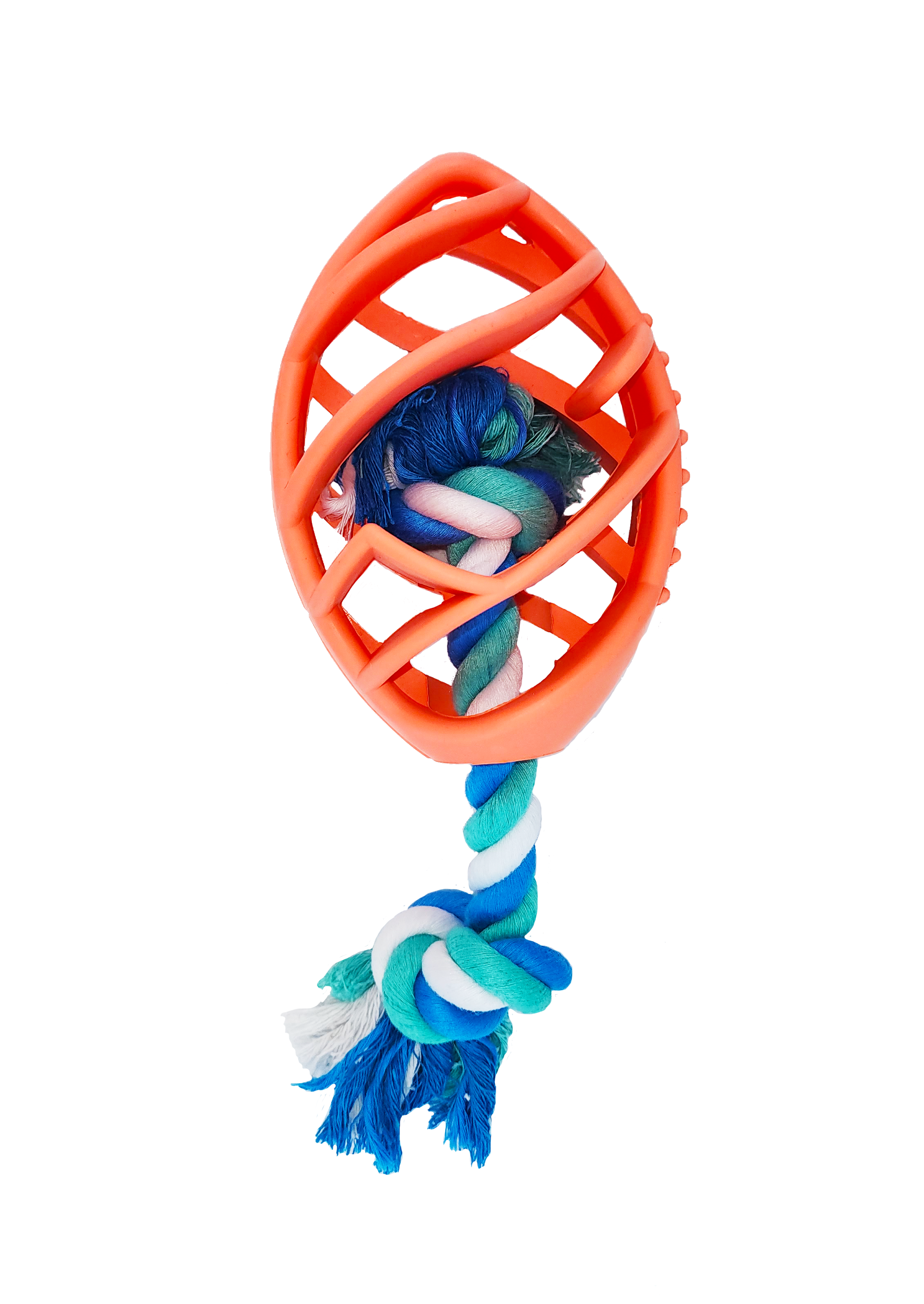 Dog Chew Toy- Rubber Football - with Tug Rope -- Great for Active Dogs --