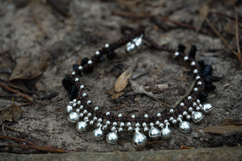 Anklet, White Silver Bell Boho