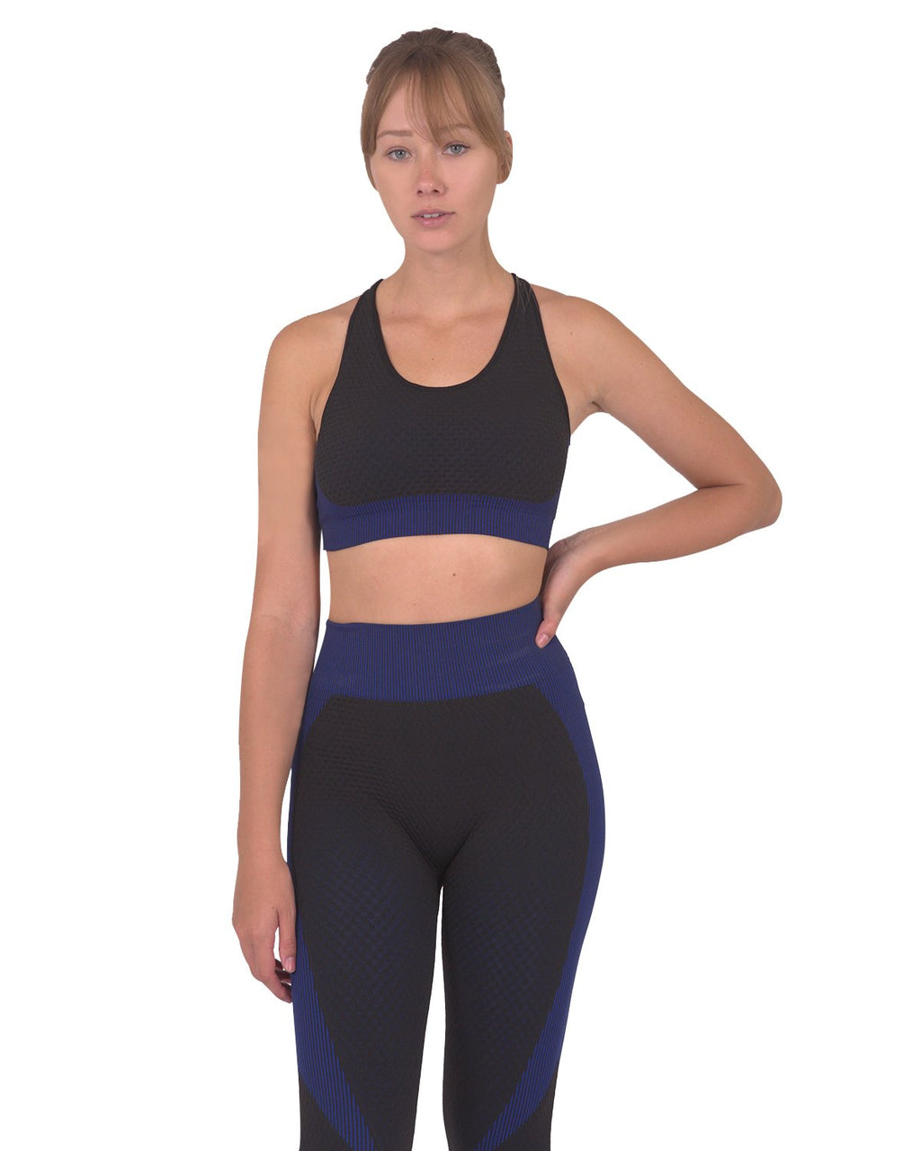 Women's Sports Bra, Trois Seamless - Black with Navy