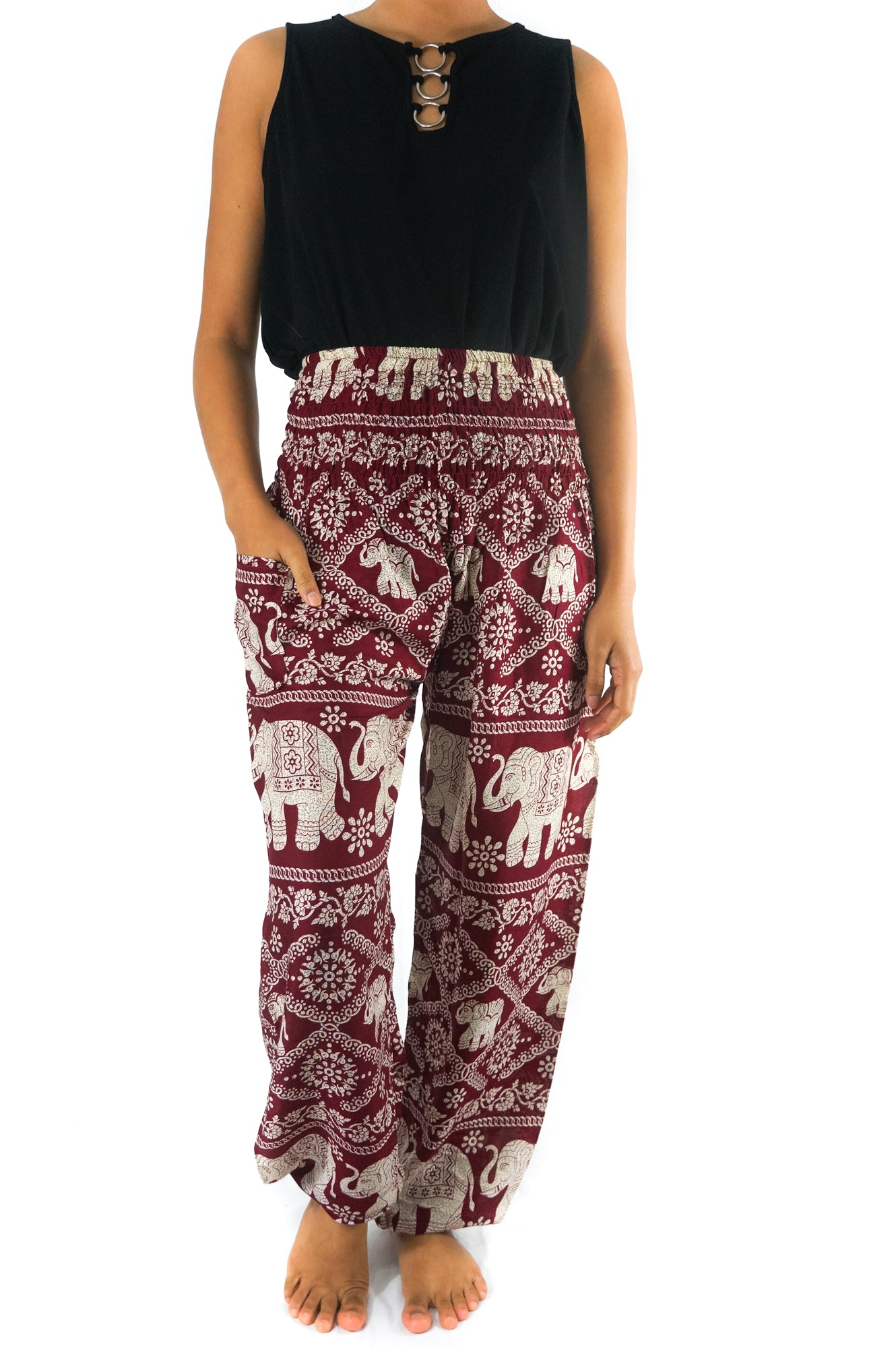 Women's Pants,Burgundy ELEPHANT Boho Pants Hippie Pants Yoga