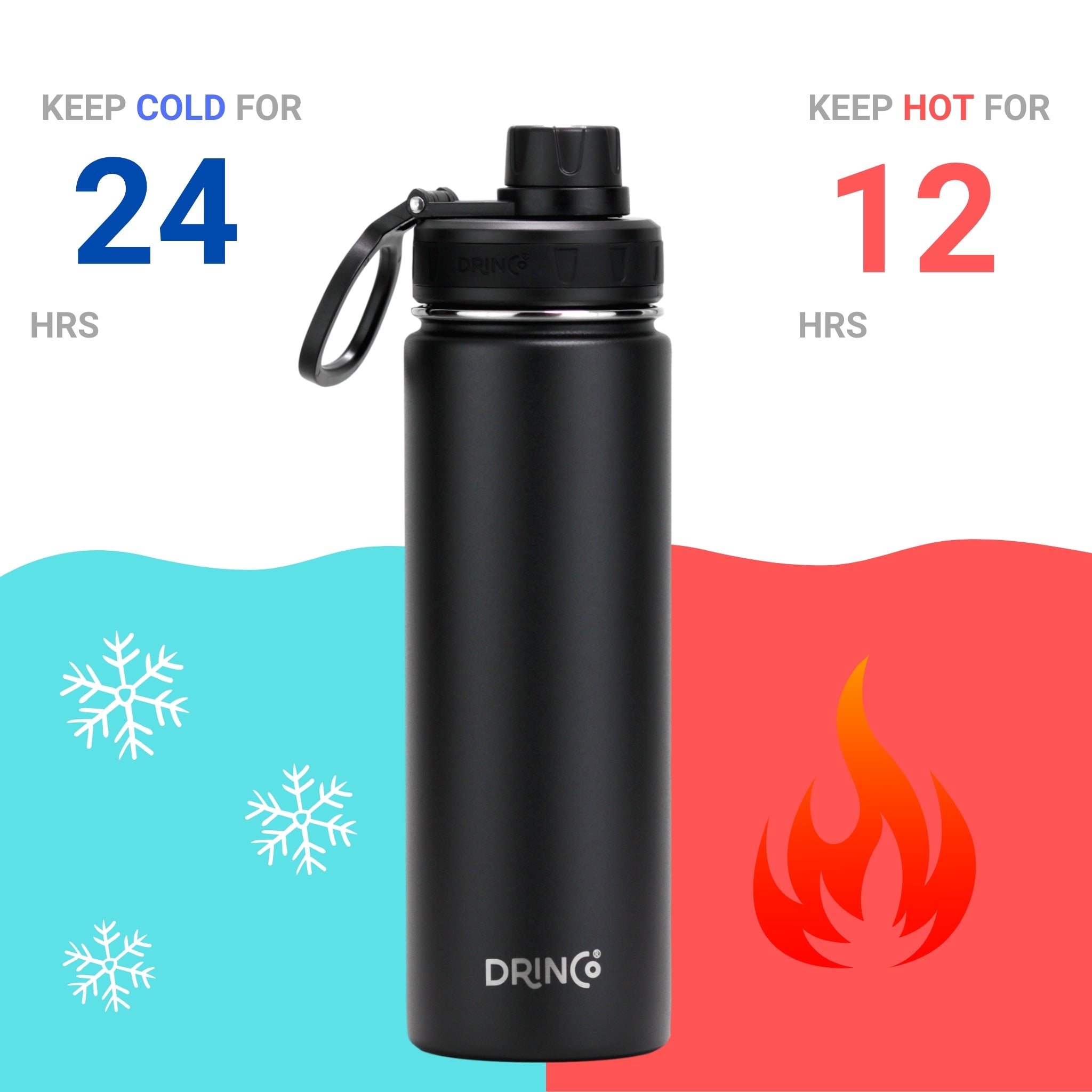Water Bottle, DRINCO® 22oz Stainless Steel Sport, Black