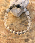 Bracelet, Black Tourmaline & Crystal Quartz Stretch Bracelet! Genuine Crystals!