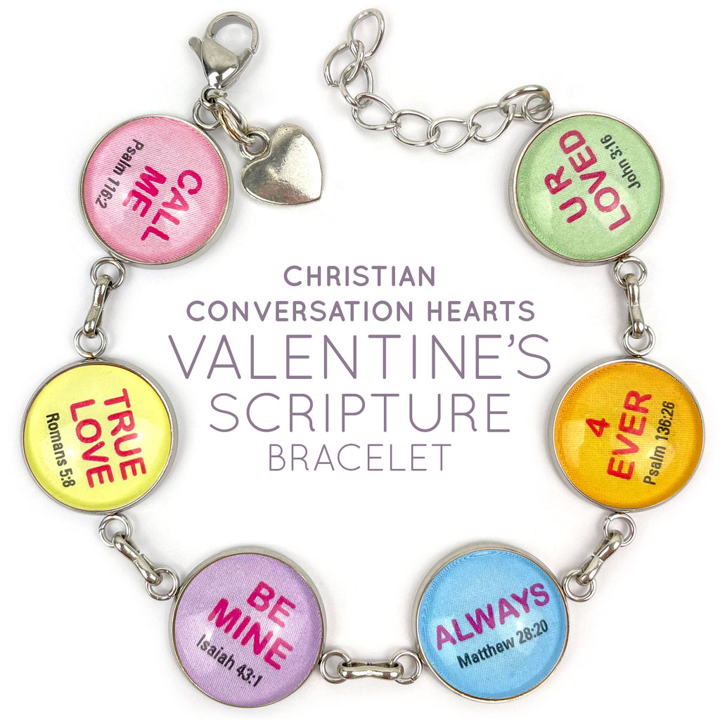 Bracelet, Christian Conversation Hearts Valentine's Scripture Bracelet – Glass
