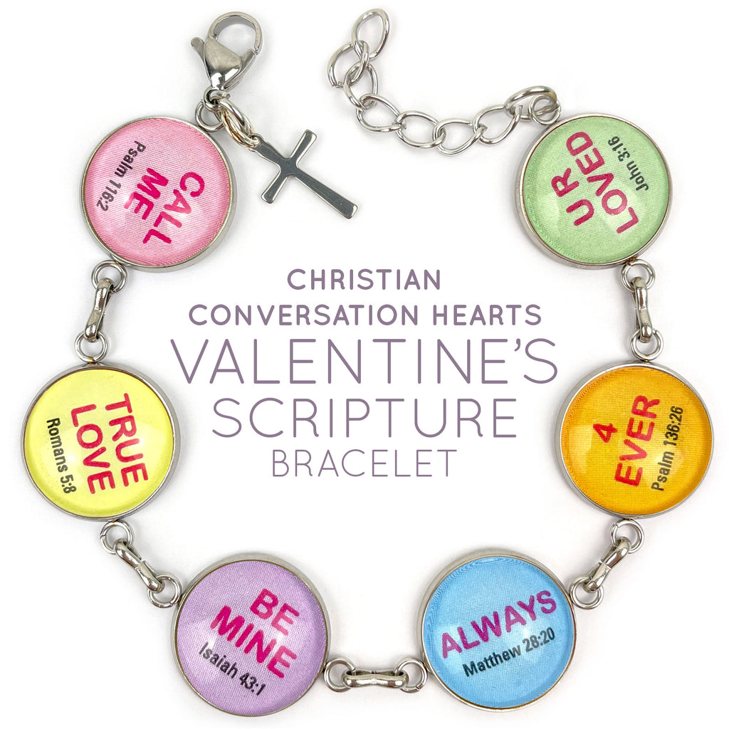 Bracelet, Christian Conversation Hearts Valentine's Scripture Bracelet – Glass