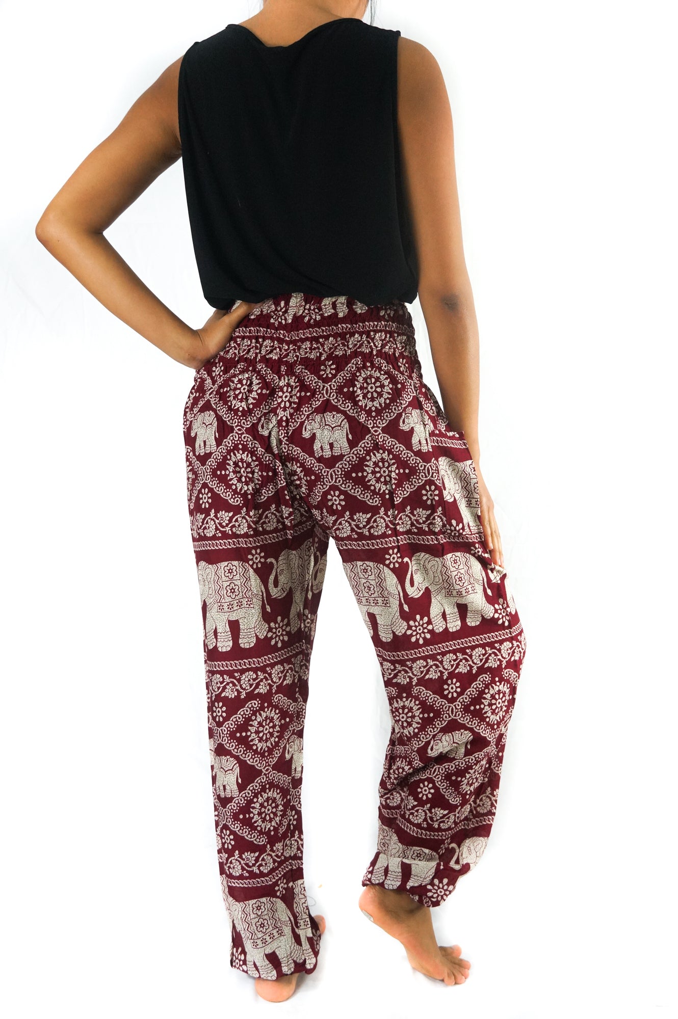 Women's Pants,Burgundy ELEPHANT Boho Pants Hippie Pants Yoga