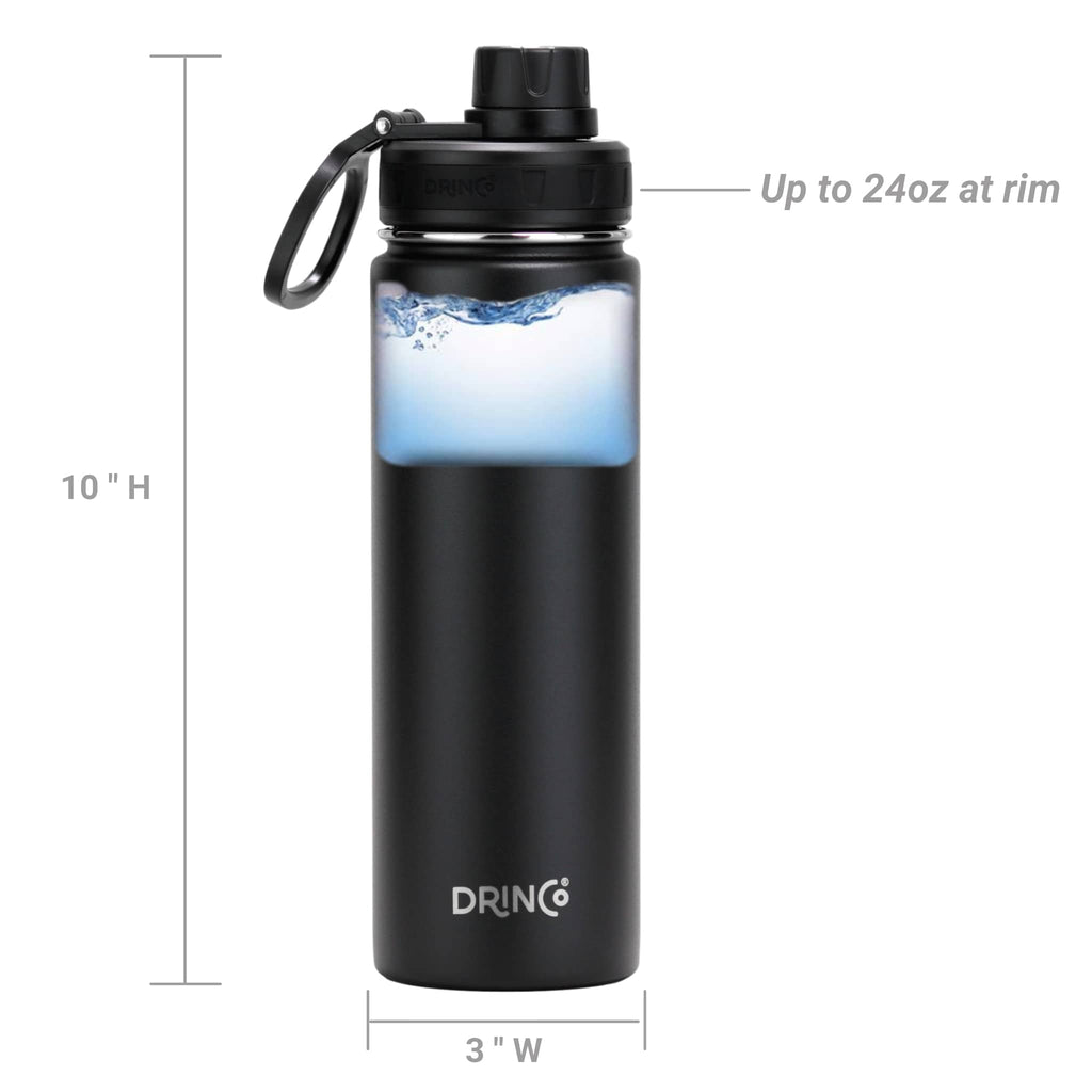 Water Bottle, DRINCO® 22oz Stainless Steel Sport, Black