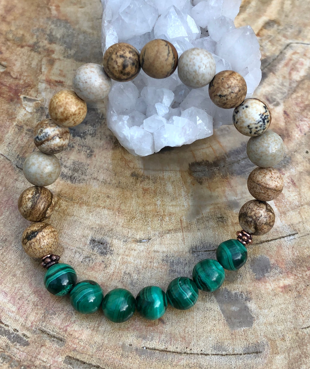 Bracelet, Malachite & Picture Jasper Stretch Bracelet! Genuine Stones!
