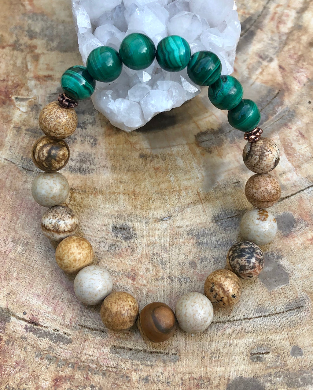 Bracelet, Malachite & Picture Jasper Stretch Bracelet! Genuine Stones!