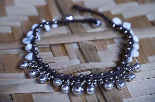 Anklet, White Silver Bell Boho