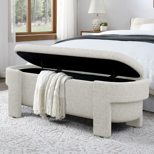 Bench, Linen Fabric Upholstered Bench with Large Storage Space for the Living