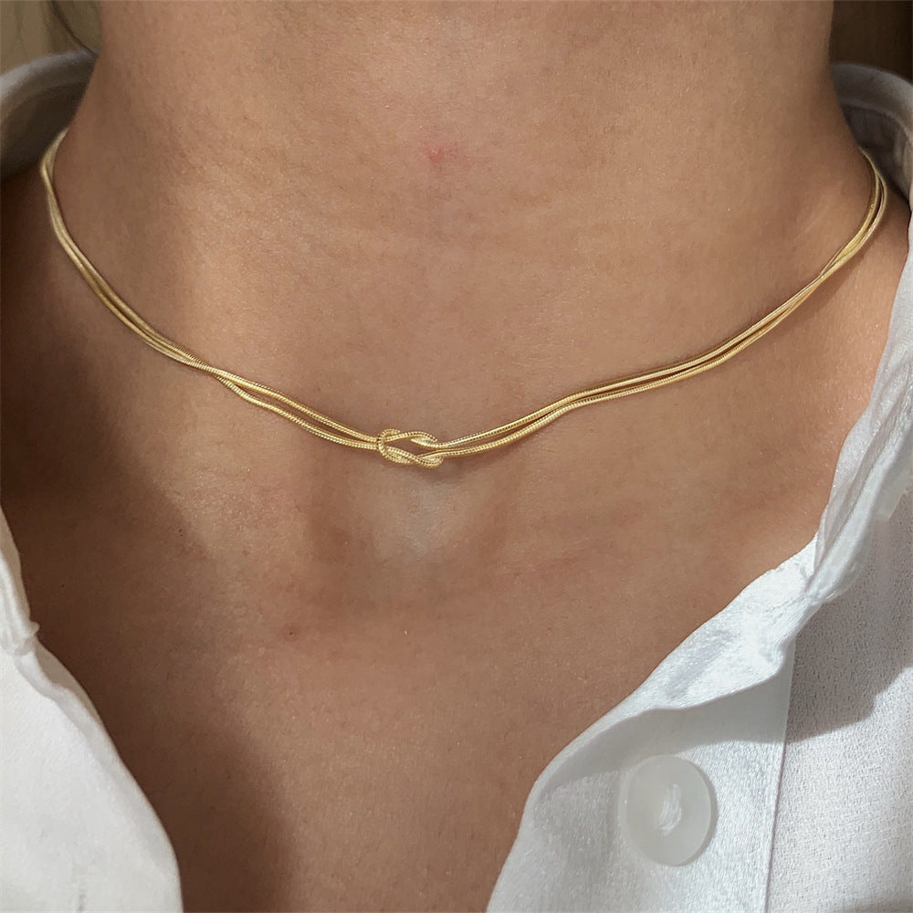 Necklace, Stainless Steel Valentine's Day Knot Snake Chain Necklace Hand Knotted