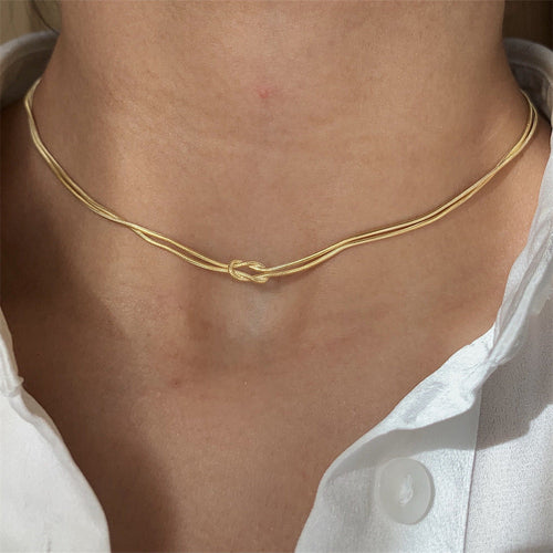 Necklace, Stainless Steel Valentine's Day Knot Snake Chain Necklace Hand Knotted