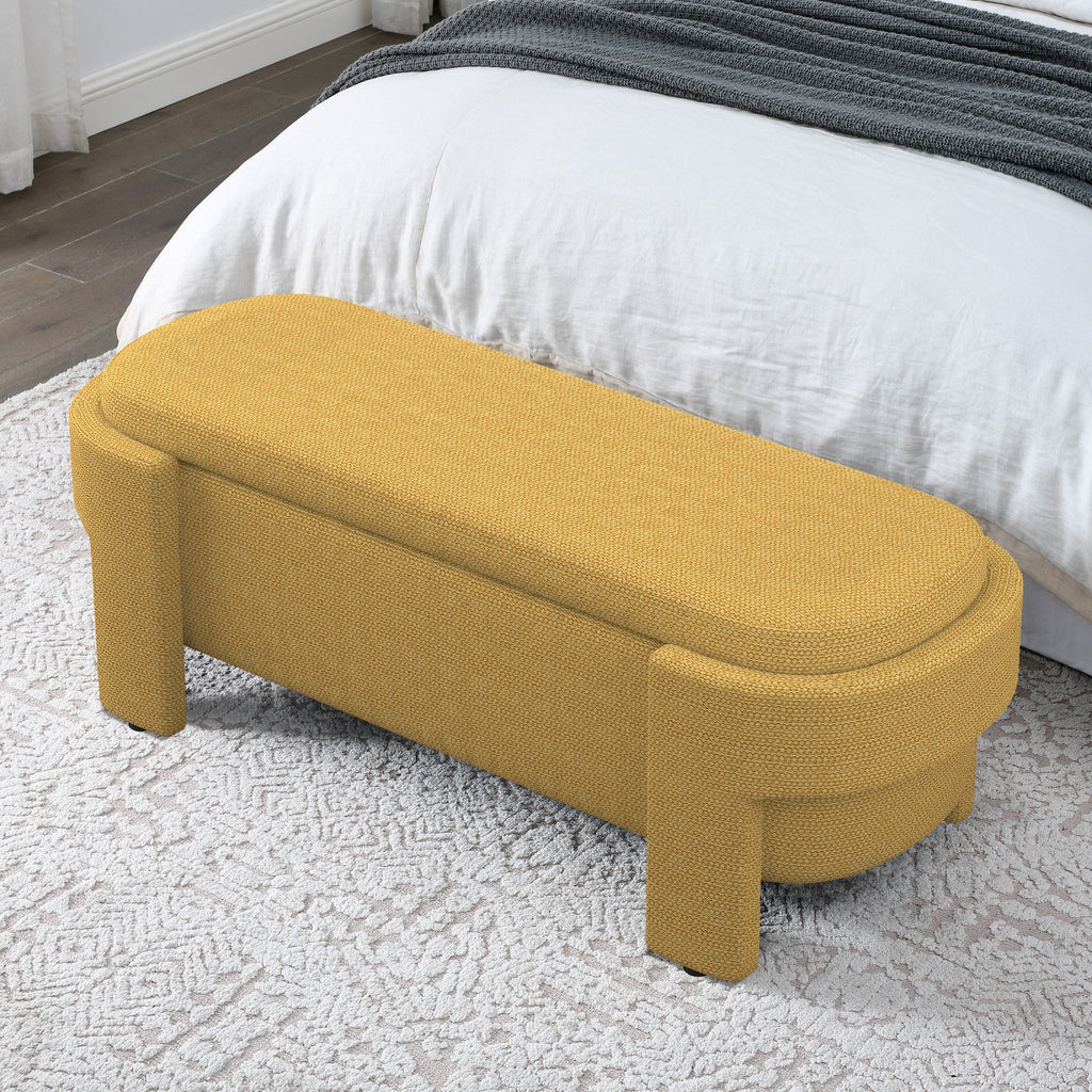 Bench, Linen Fabric Upholstered Bench with Large Storage Space