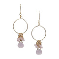 Earrings, Pink Chalcedony and Jade Cluster Hoop Earrings