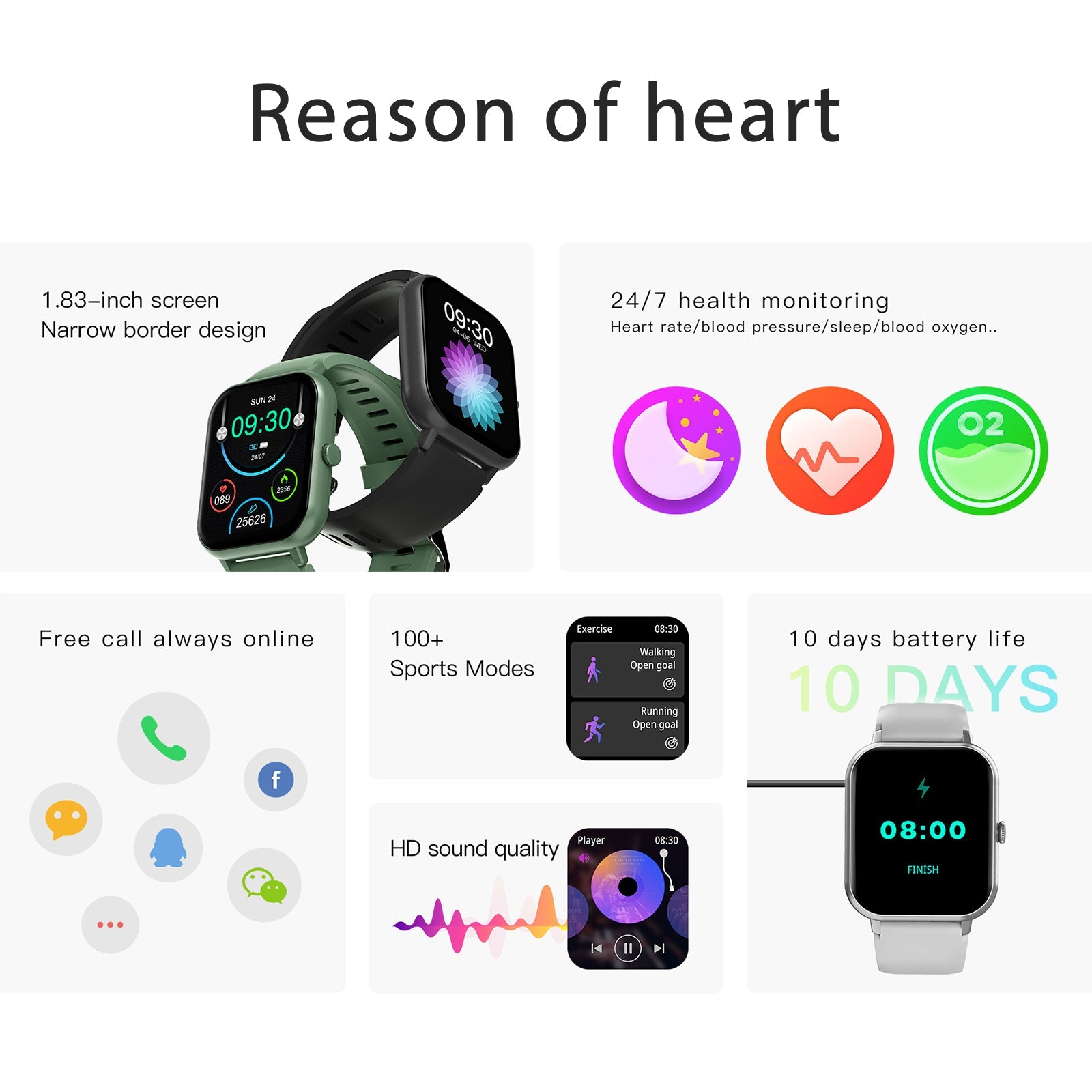 Watch, Smart Watch 1.83" IP67 Waterproof Fitness Tracker with Heart