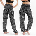 Women's Pants, Boho Pants Hippie Pants Yoga, Black Elephant Design