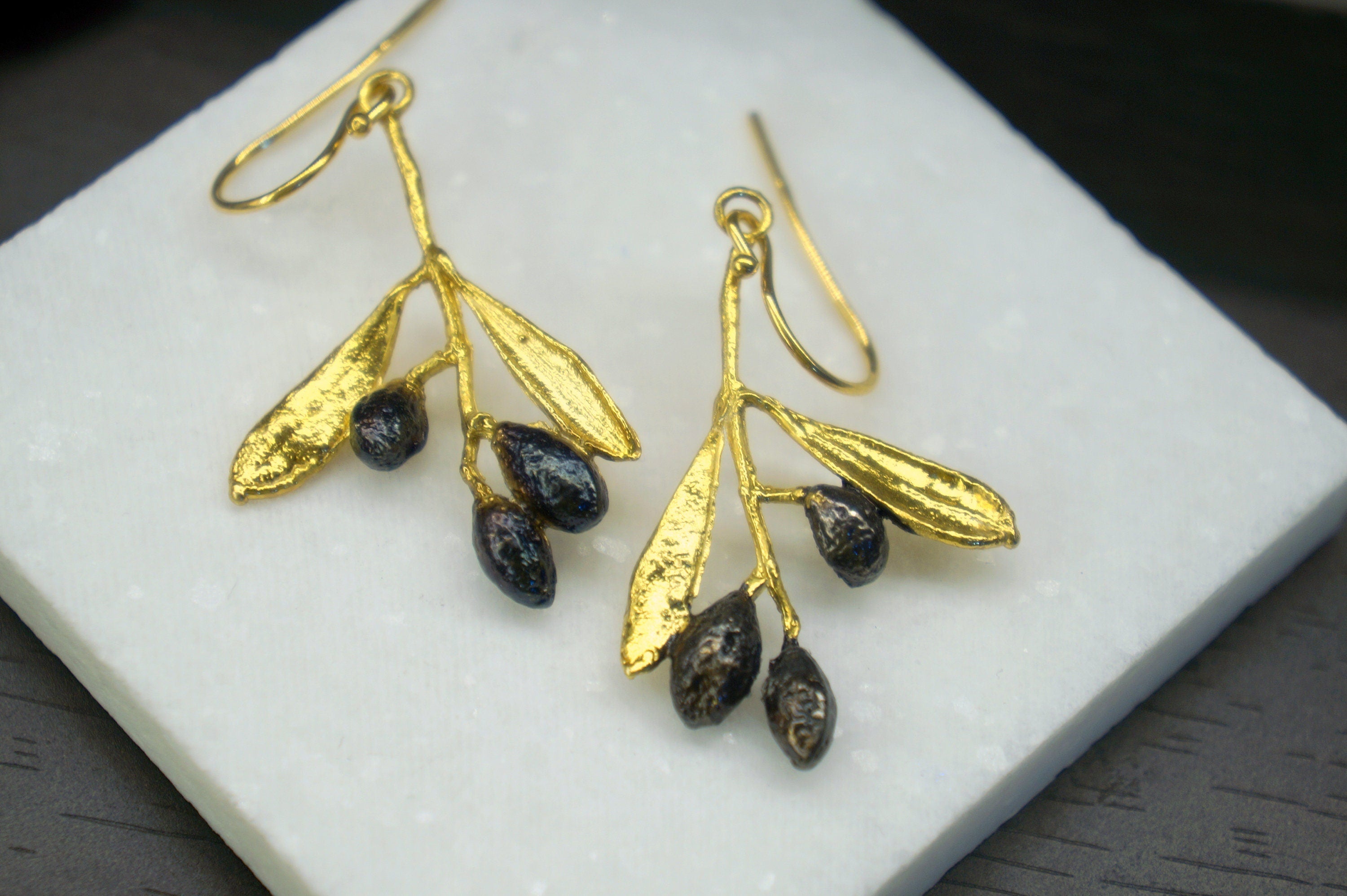 Earrings, Sterling Silver Olive Earrings – Handmade Silver Jewelry With Olive
