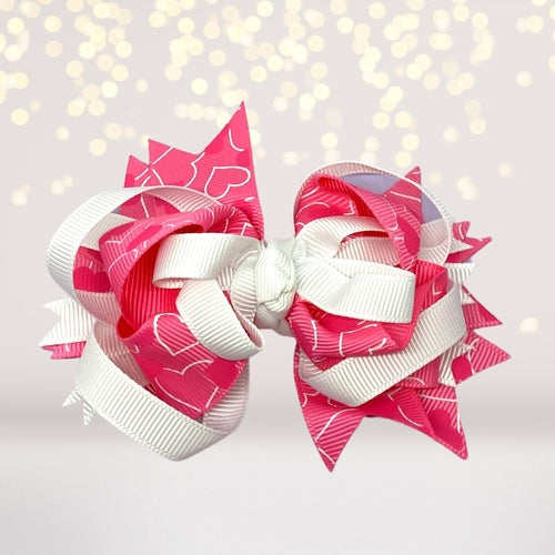 Kid's Hair Bow, Pink Hearts Valentine's
