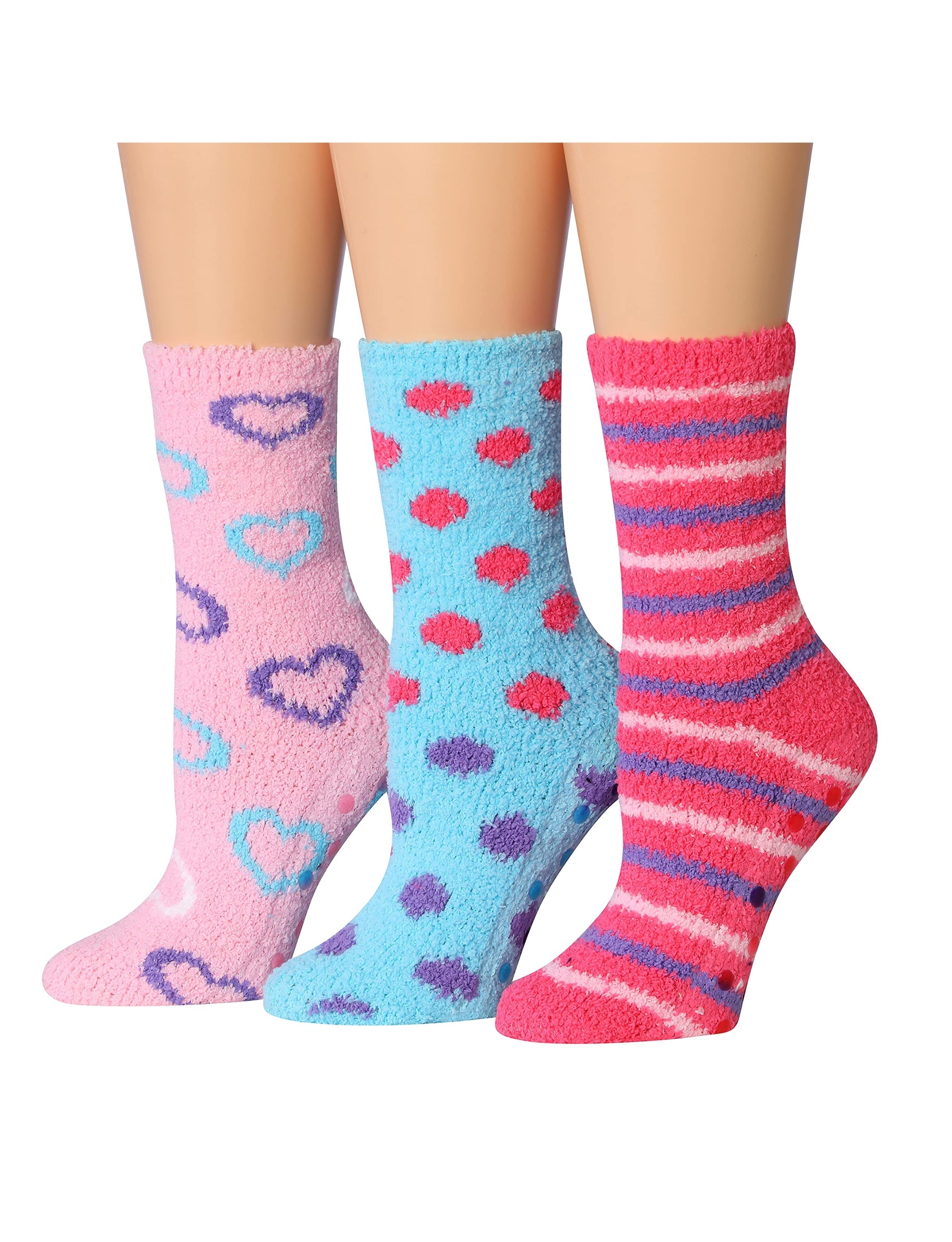 Kid's, Girl's,  Anti-Skid Valentine's Candy Fuzzy Socks - 3 Pairs